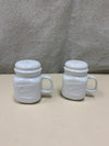 2 WHITE CERAMIC MASON JARS S & P SHAKERS