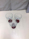 CLEAR GLASS WINE GLASSES W/RED BOTTOM