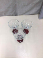 CLEAR GLASS WINE GLASSES W/RED BOTTOM
