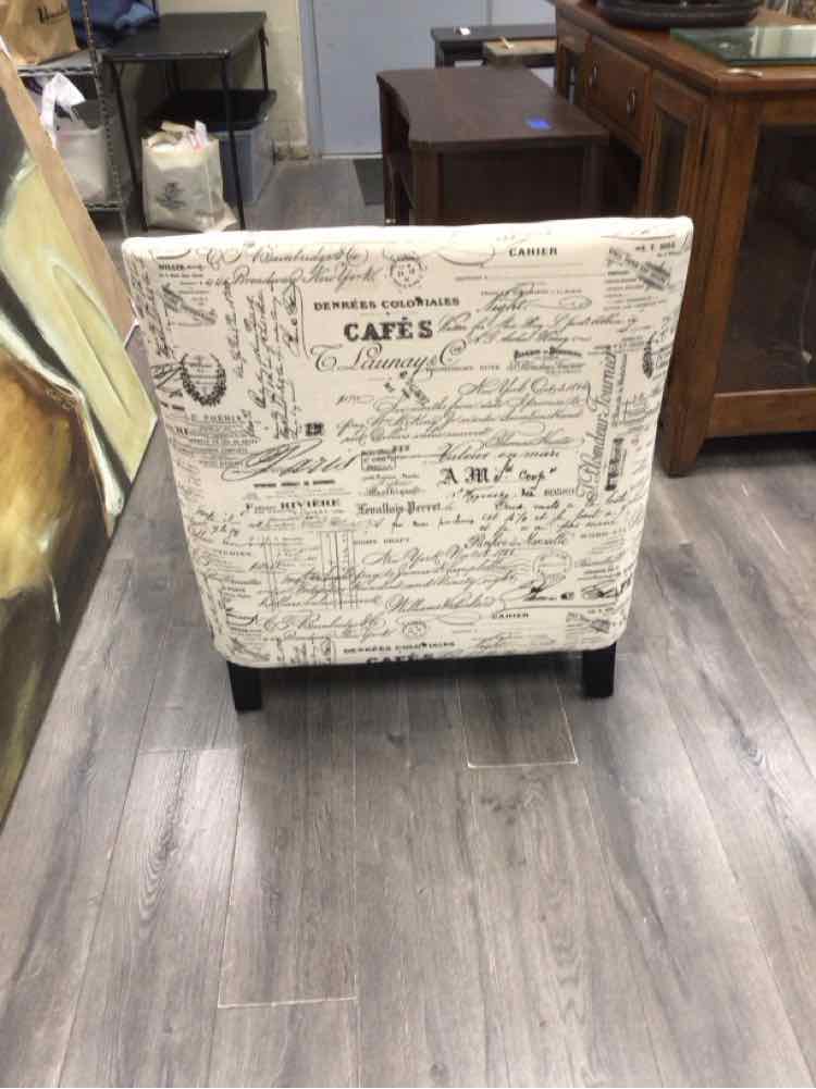WHITE CHAIR W/BLACK TEXT