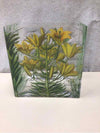 SQUARE GLASS VASE W/BIRD AND FLORAL DESIGN