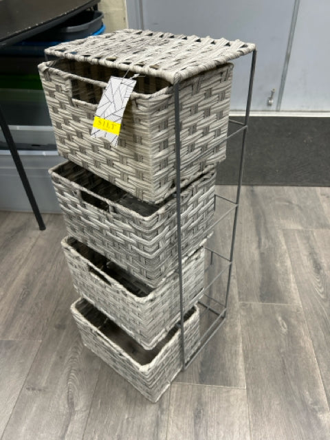 GREY 4 DRAWER  WEAVE CUBBY