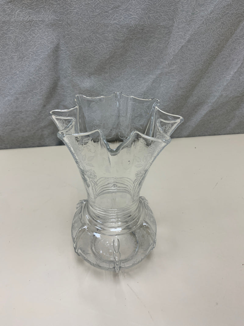 ETCHED GLASS VASE RIPPLED TOP