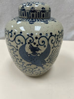 BLUE CERAMIC BIRD GINGER JAR