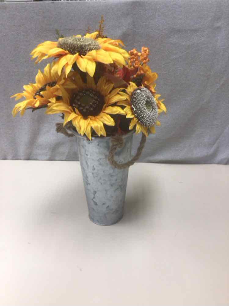 AUTUMN THEMED FLOWER ARRANGEMENT IN ALLOY HOLDER