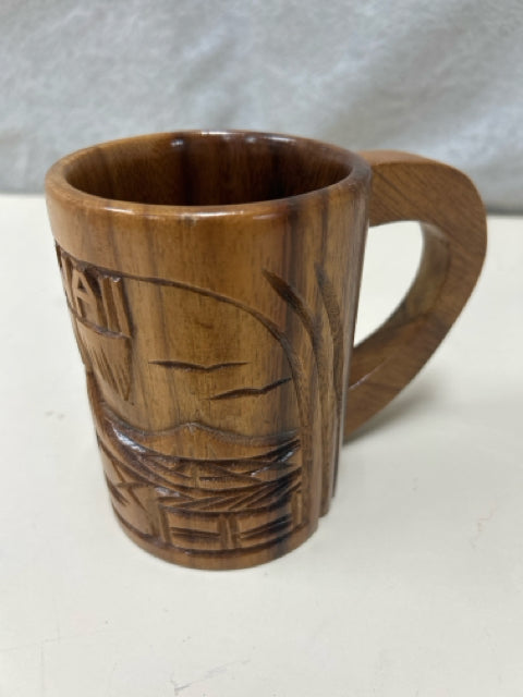 WOOD CARVED MUG