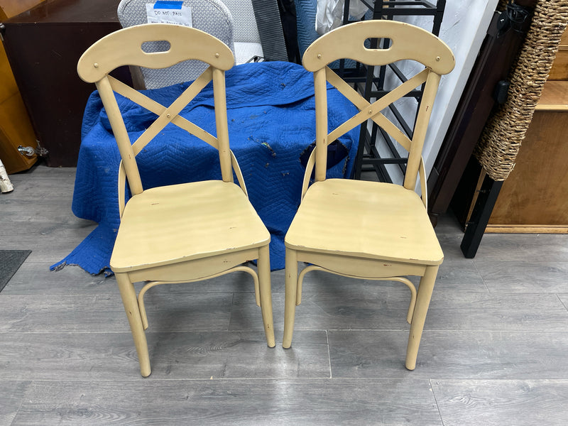 2 TAN WOOD DINING CHAIRS