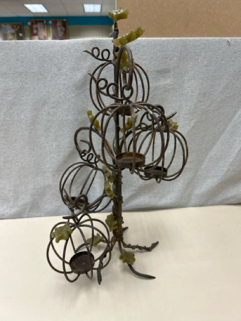METAL PUMPKIN HANGING TEA LIGHTS W/STAND