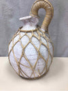 WHITE CLAY JAR W/WEAVING