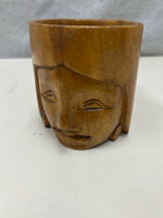 WOOD CARVED FACE MUG