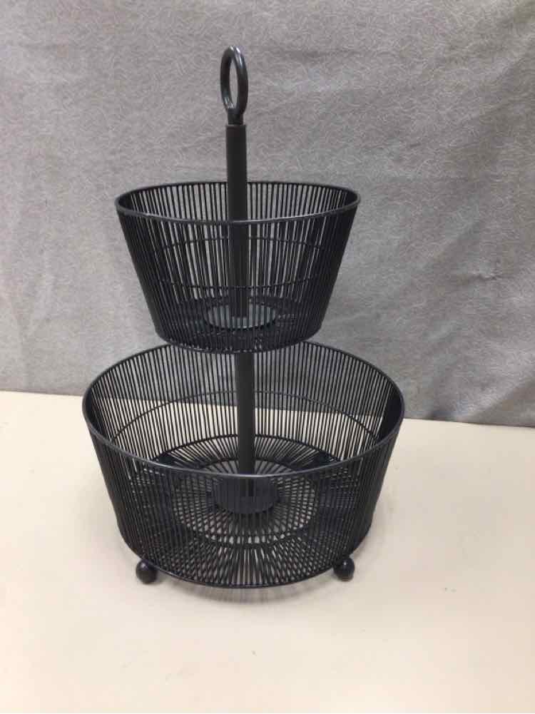 BLACK METAL WIRE 2 TIER BASKET