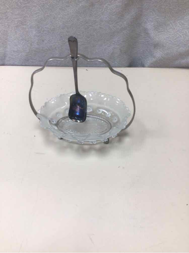 VINTAGE GLASS DISH W/SPOON