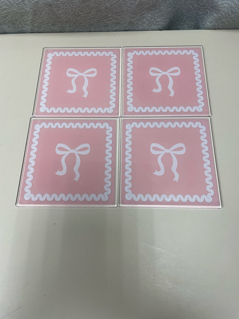 4 PINK RIBBON GLASS COASTERS