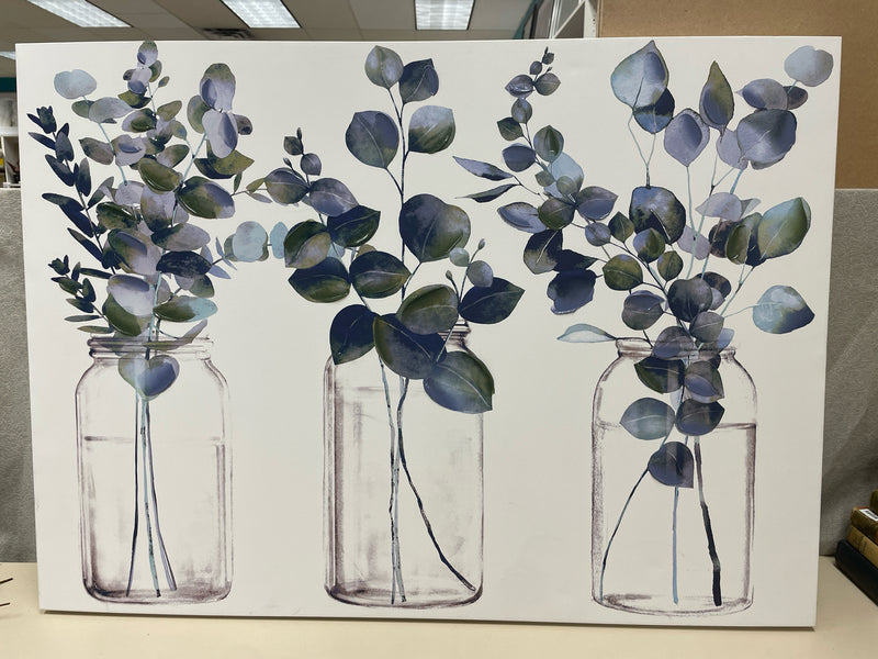 BLUE LEAVES IN JARS CANVAS