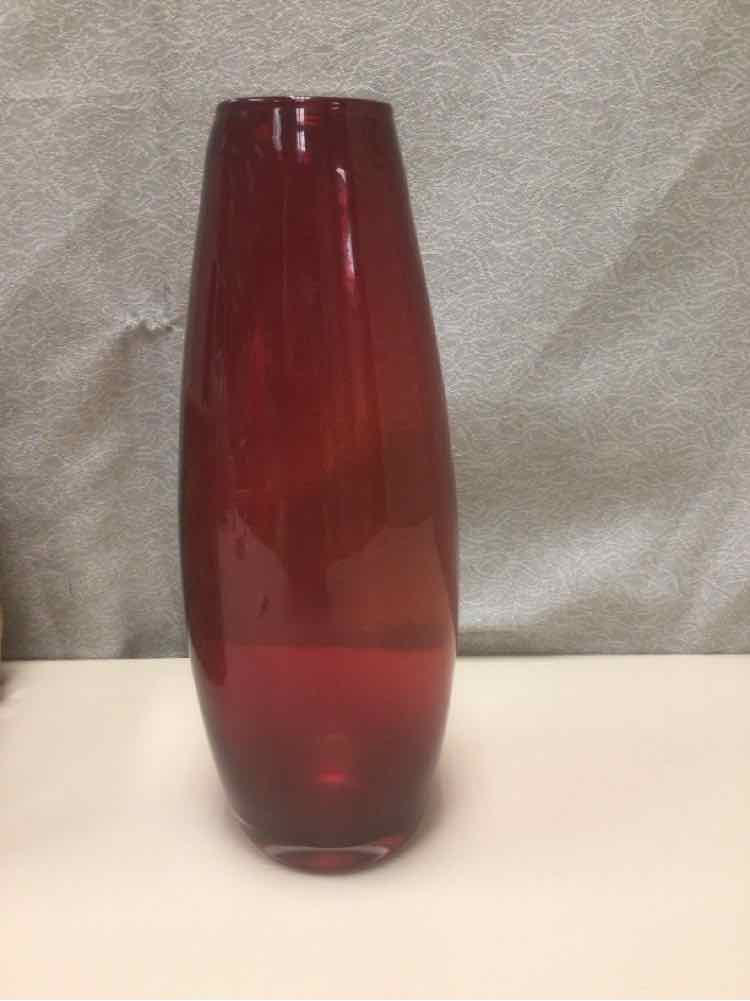TALL RED GLASS VASE