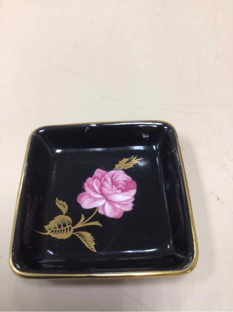 MINI BLACK/GOLD PINK FLOWER DISH