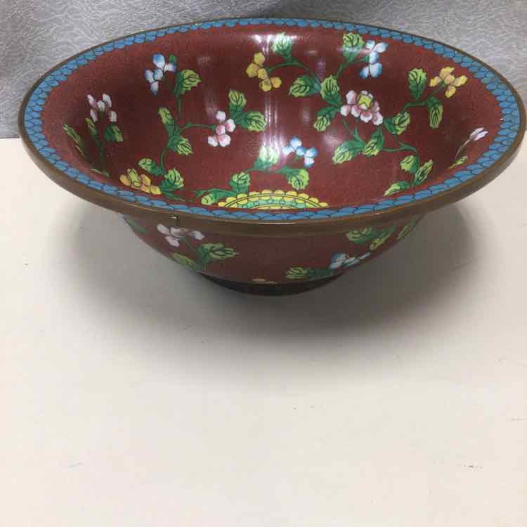 RED BLUE FLORAL ASIAN BOWL