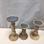 3 WOOD CANDLESTICKS