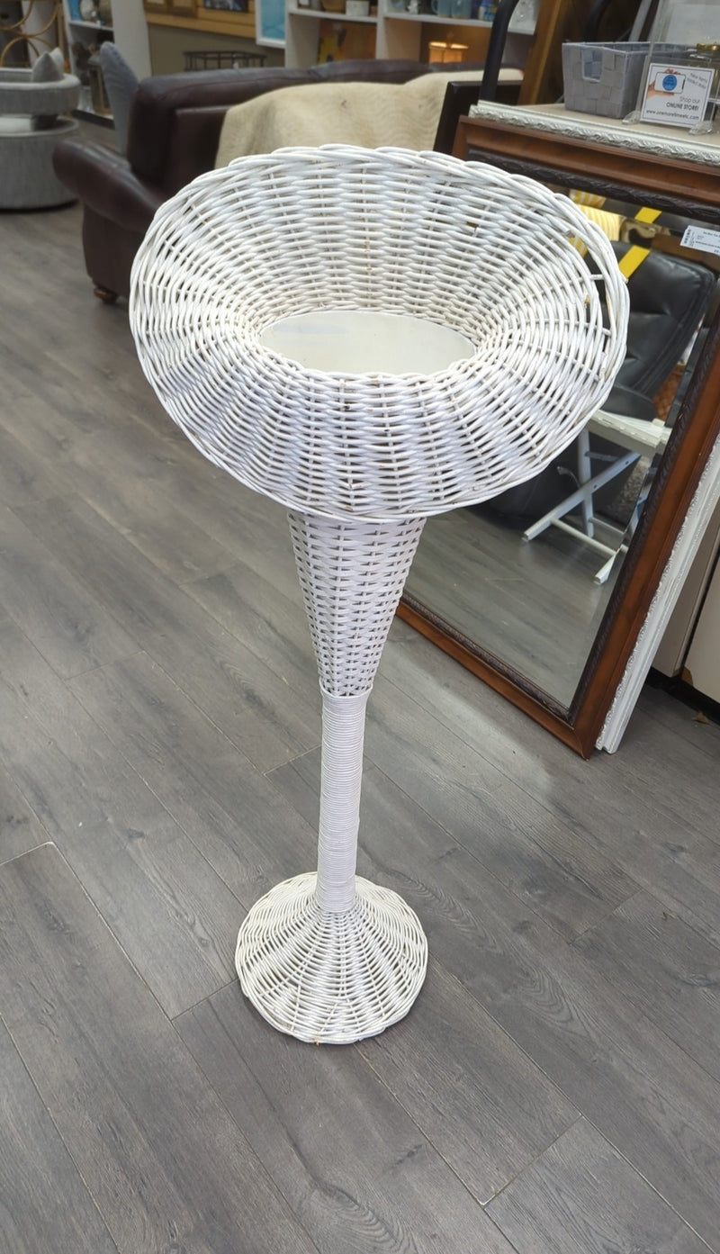 TALL WHITE WICKER PLANT STAND
