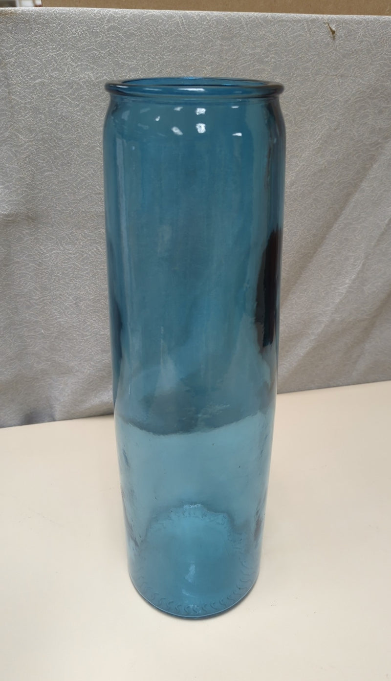 CYLINDRICAL BLUE GLASS VASE