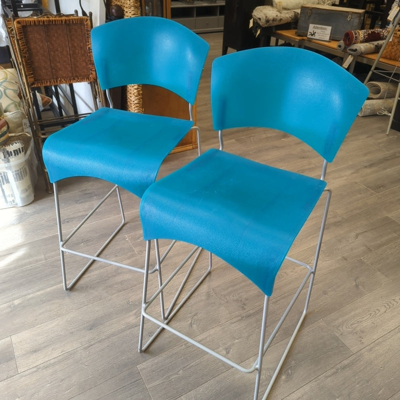 2 30" TEAL PLASTIC/METAL BAR STOOLS