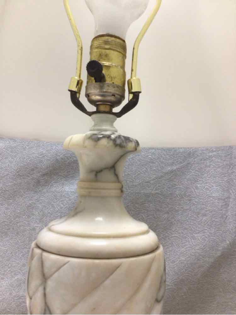 WHITE STONE LAMP W/WHITE SHADE