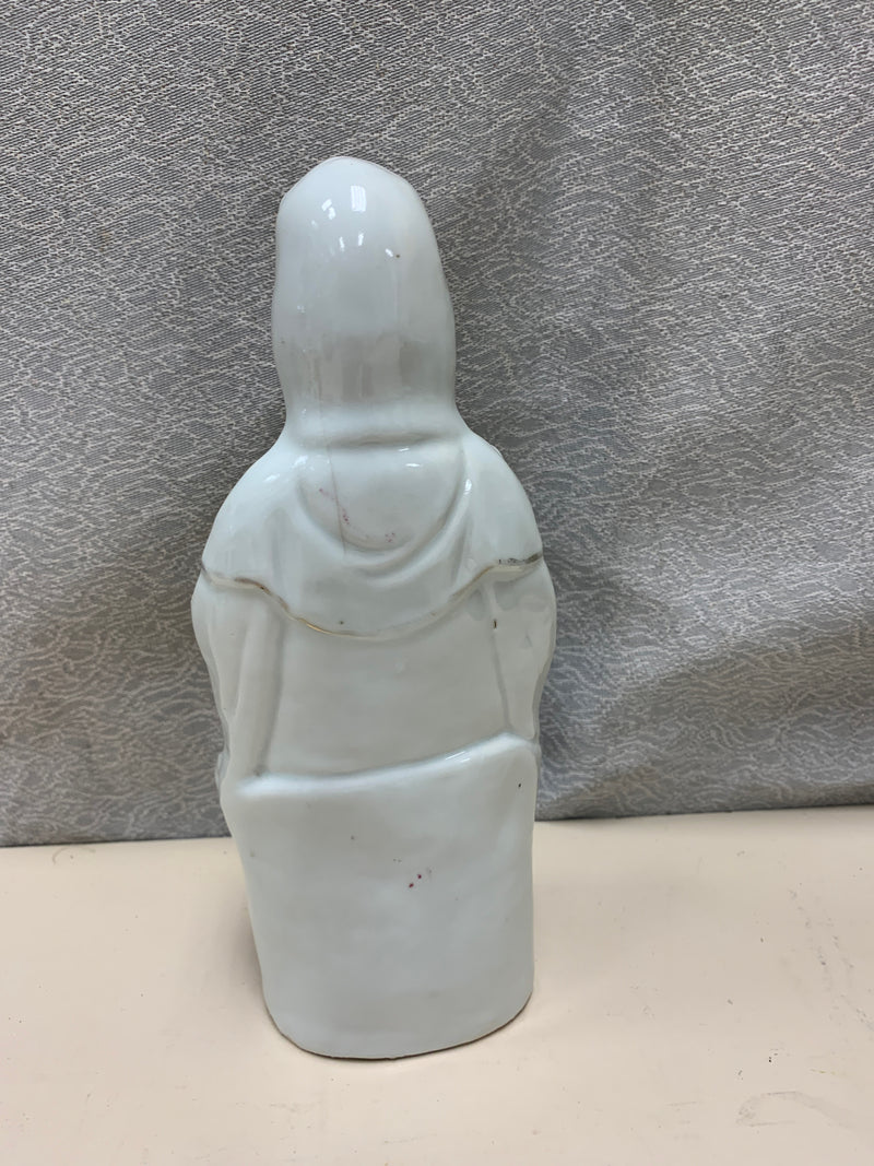 WHITE CERAMIC WOMAN CHILD FIGURINE