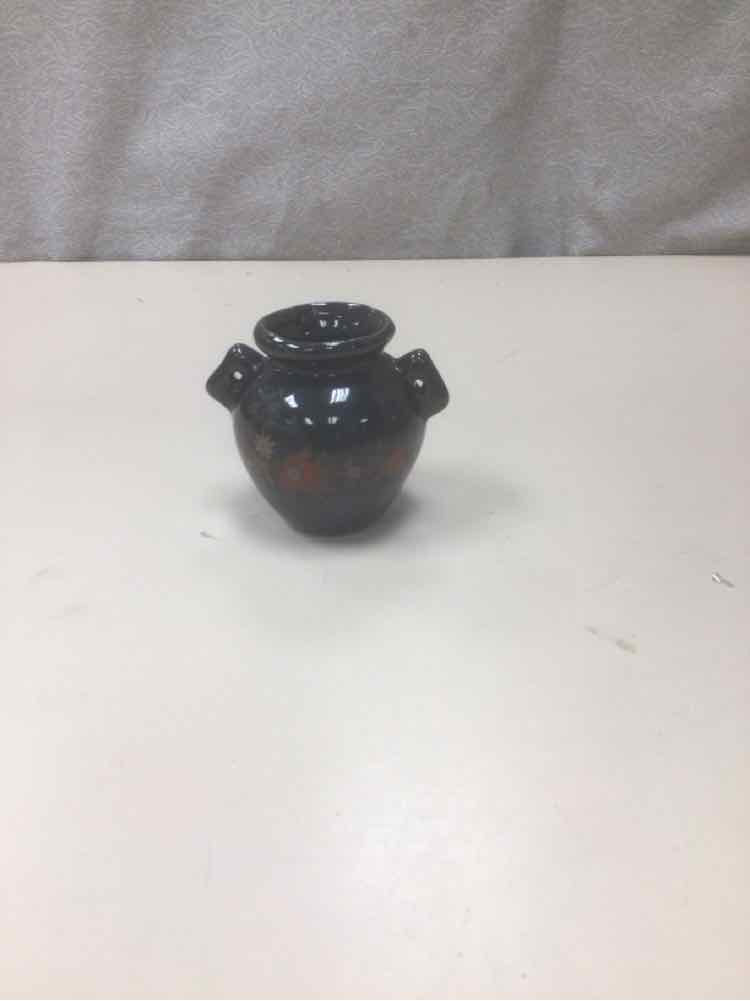 SHORT BLACK ORANGE FLORAL VASE