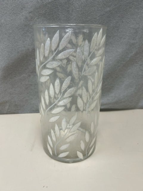 TALL WHITE CLEAR GLASS VASE