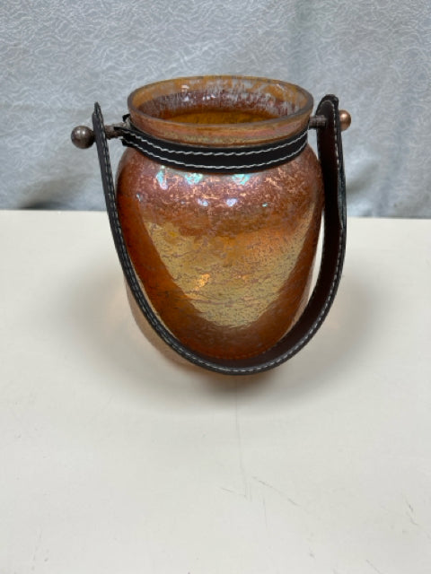 ORANGE GLASS VASE W/STRAP