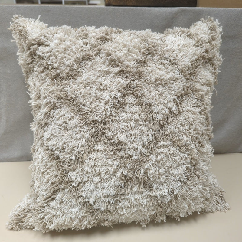 BEIGE TAN PATTERN SHAG PILLOW