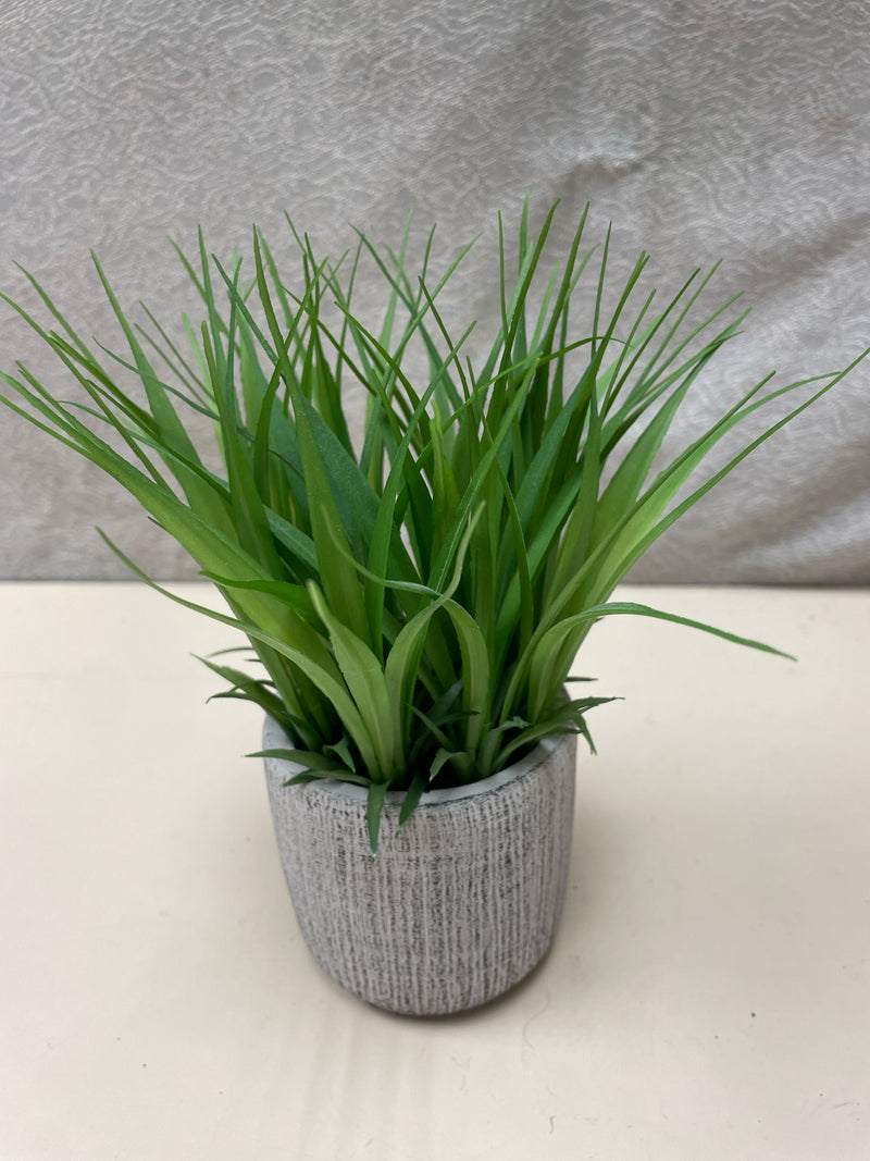 FAUX GRASS IN GREY PLANTER