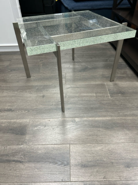 METAL BASE BUBBLE GLASS END TABLE