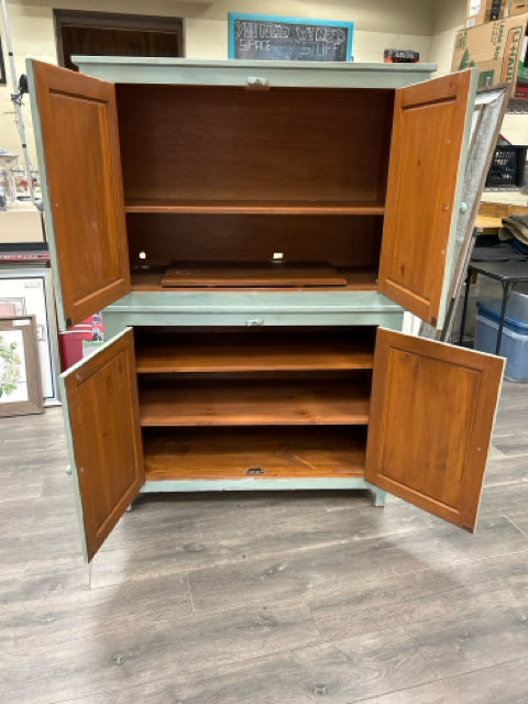 GREEN 2 PIECE WOOD CABINET