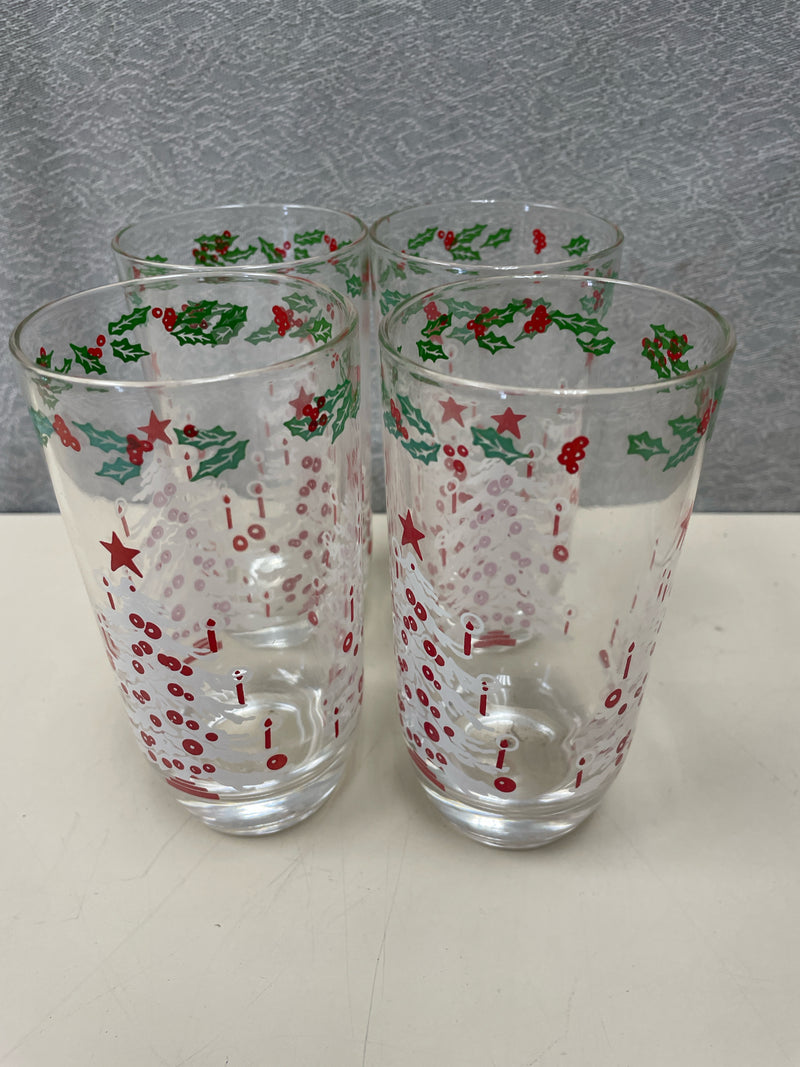 TALL GLASSES WHITE RED XMAS TREE