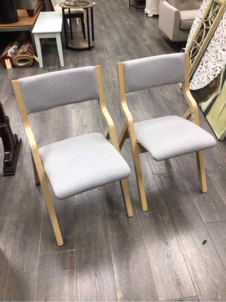 GRAY UPHOLSTERED CHAIRS WITH WOOD LEGS