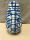 BLUE/WHITE LINE CHECKERED VASE
