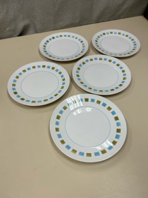 5 BLUE GREEN WHITE SMALL PLATES