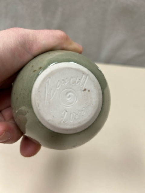 GREEN WHITE CERAMIC BUD VASE