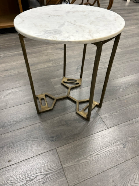 MARBLE END TABLE WITH GOLD LEGS