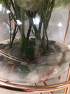 CLEAR GLASS PLANTER W/ARNG IN COPPER LEGS