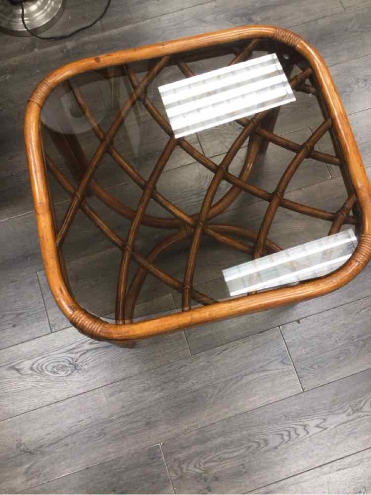 RATTAN & BAMBOO GLASS TOP END TABLE