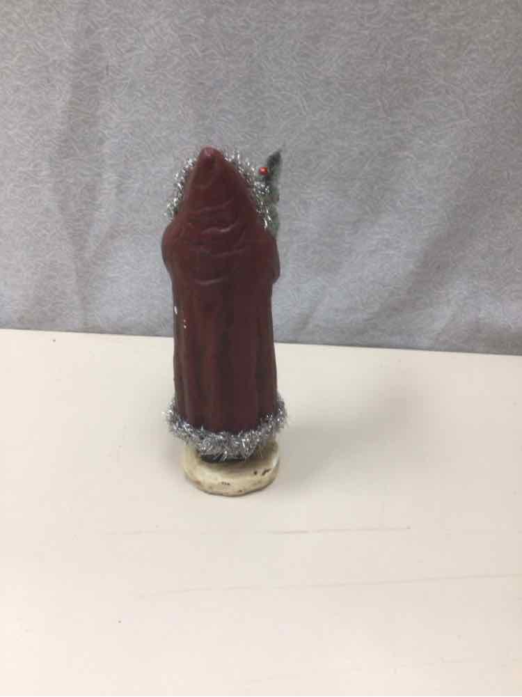 WOOD CARVED SANTA W/SILVER LINING
