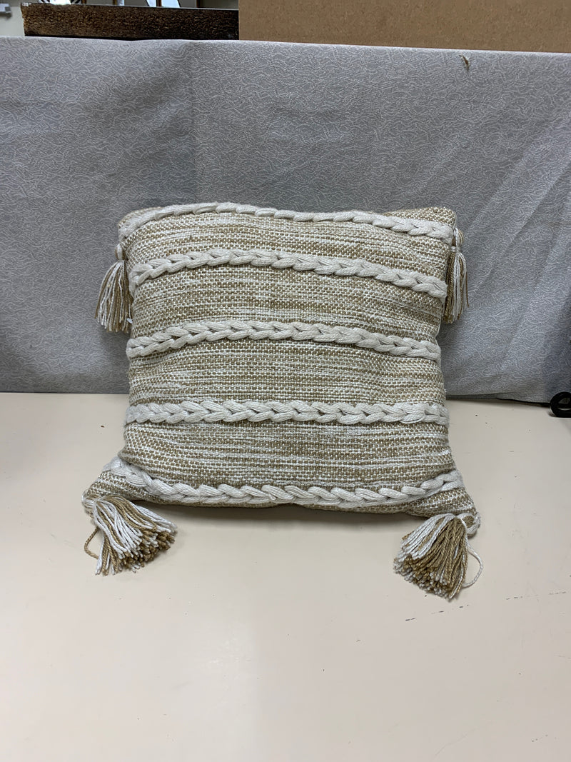 BEIGE TAN W/ TASSELS ACCENT PILLOW