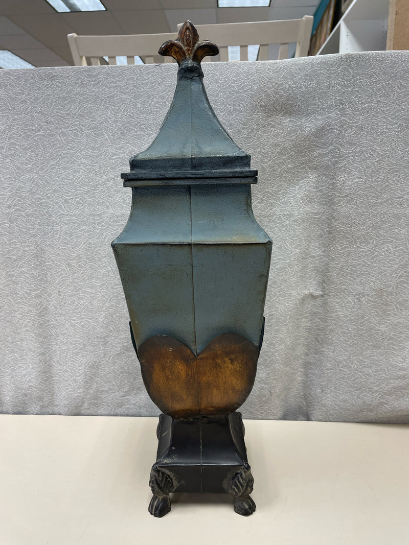 BLUE BROWN METAL LIDDED CONT