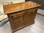 BROWN WOOD FLIP TOP CREDENZA