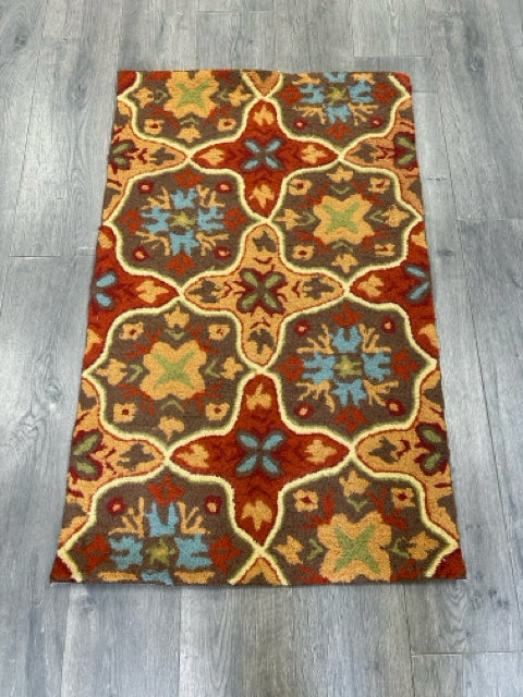 RED BROWN BLUE FLORAL RUG