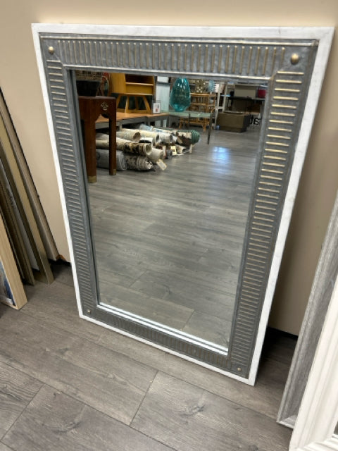 SILVER METAL WHITE FRAMED MIRROR
