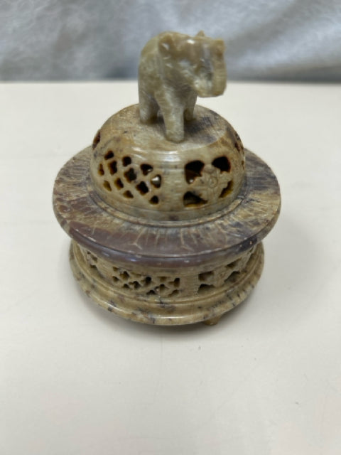 CARVED LIDDED ELEPHANT INCENSE JAR