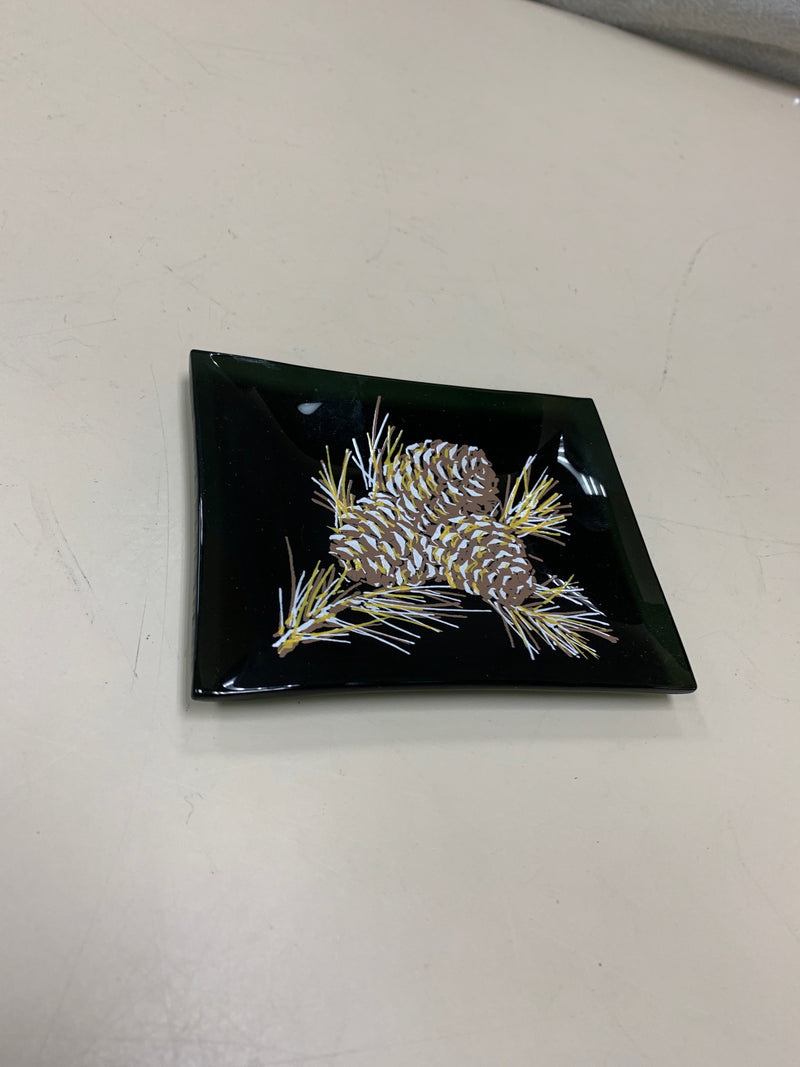 SMOKEY GLASS PINE CONE RECTANGLE DISH